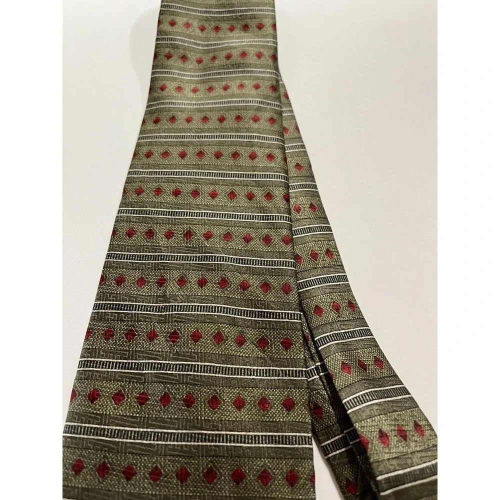 Men's Tie Necktie Carlos Devenezia Silk Gray‎ Red Diamond Diagonal Strip Pattern